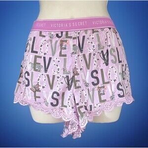 Victoria's Secret Purple Lilac Lace Trim Sleep Shorts Butterfly Leopard Bees XL